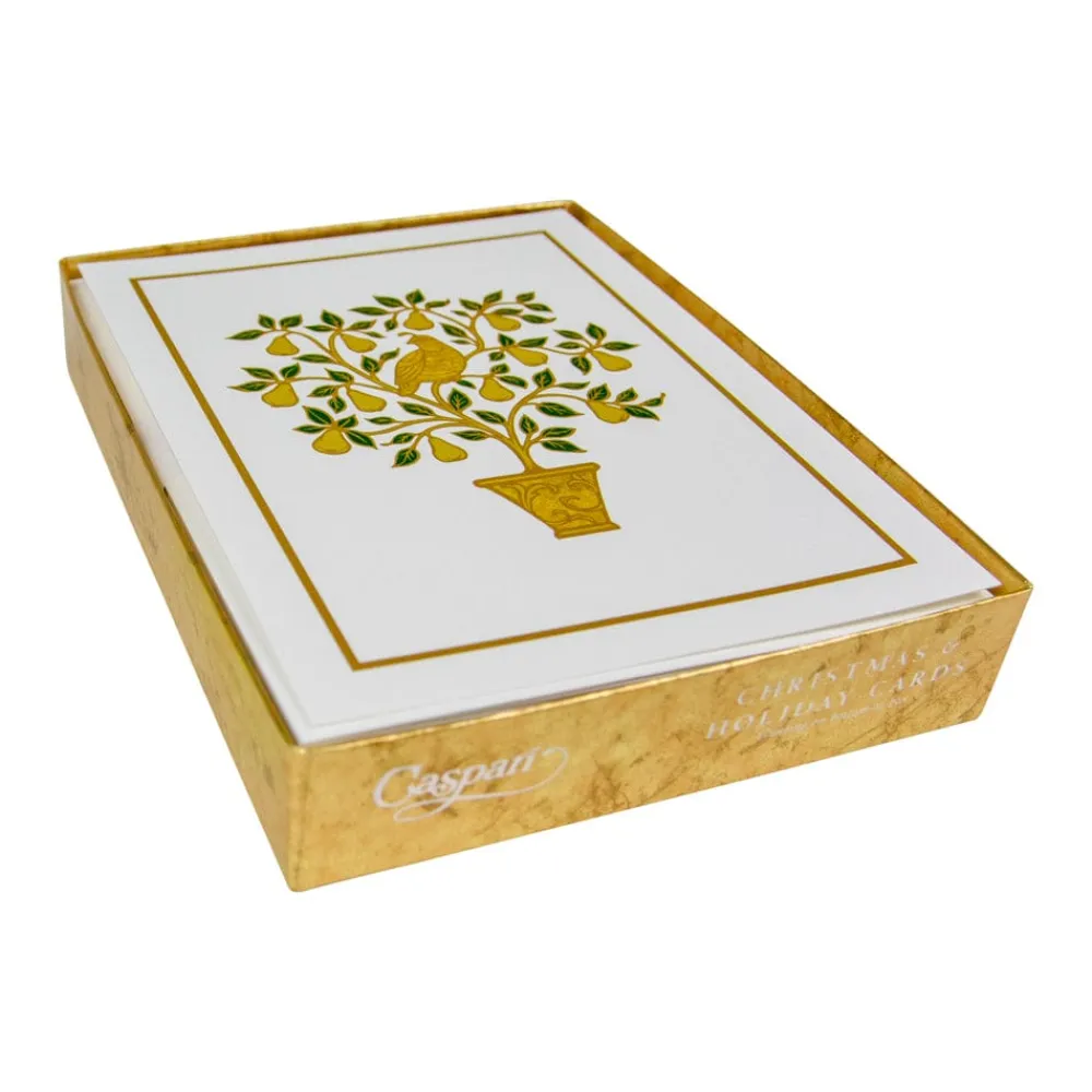 Caspari Christmas And Holiday Cards|Boxed Holiday Cards|Partridge in a Pear Tree Foil Embossed Large Boxed Christmas Cards - includes 10 Cards & Envelopes