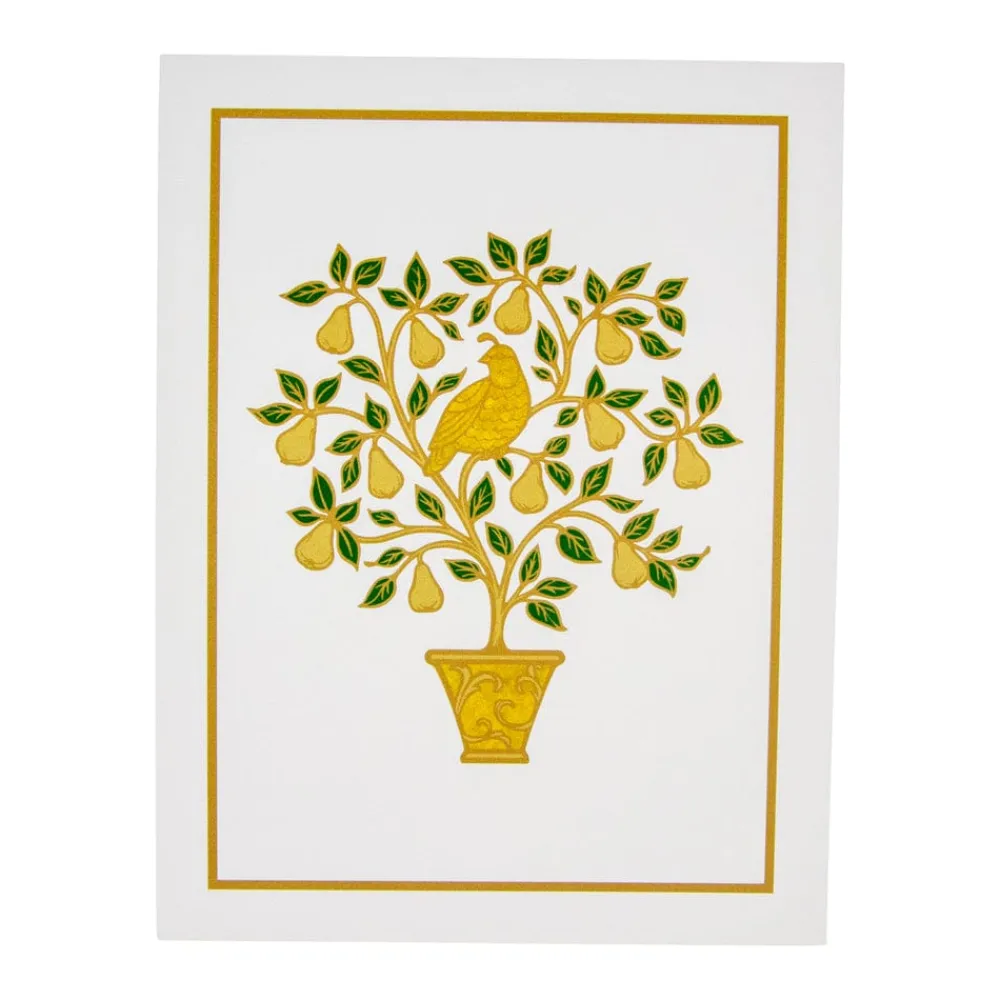 Caspari Christmas And Holiday Cards|Boxed Holiday Cards|Partridge in a Pear Tree Foil Embossed Large Boxed Christmas Cards - includes 10 Cards & Envelopes