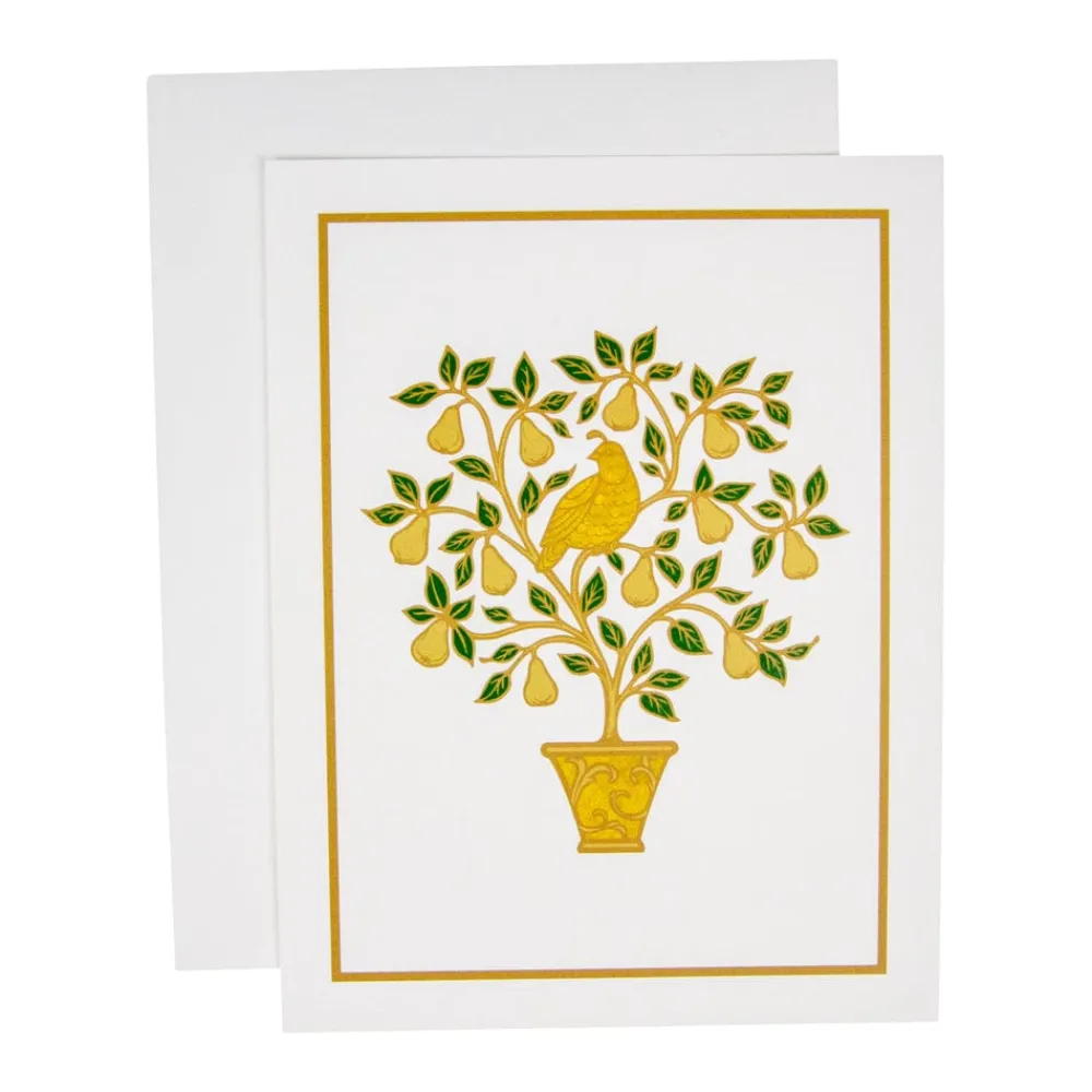Caspari Christmas And Holiday Cards|Boxed Holiday Cards|Partridge in a Pear Tree Foil Embossed Large Boxed Christmas Cards - includes 10 Cards & Envelopes