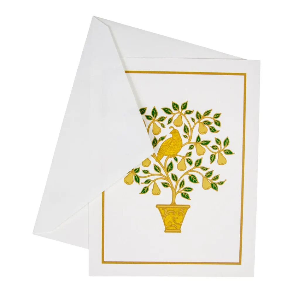 Caspari Christmas And Holiday Cards|Boxed Holiday Cards|Partridge in a Pear Tree Foil Embossed Large Boxed Christmas Cards - includes 10 Cards & Envelopes