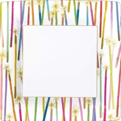 Caspari Birthday|Paper Dinner Plates|Party Candles Square Paper Dinner Plates - 8 Per Package