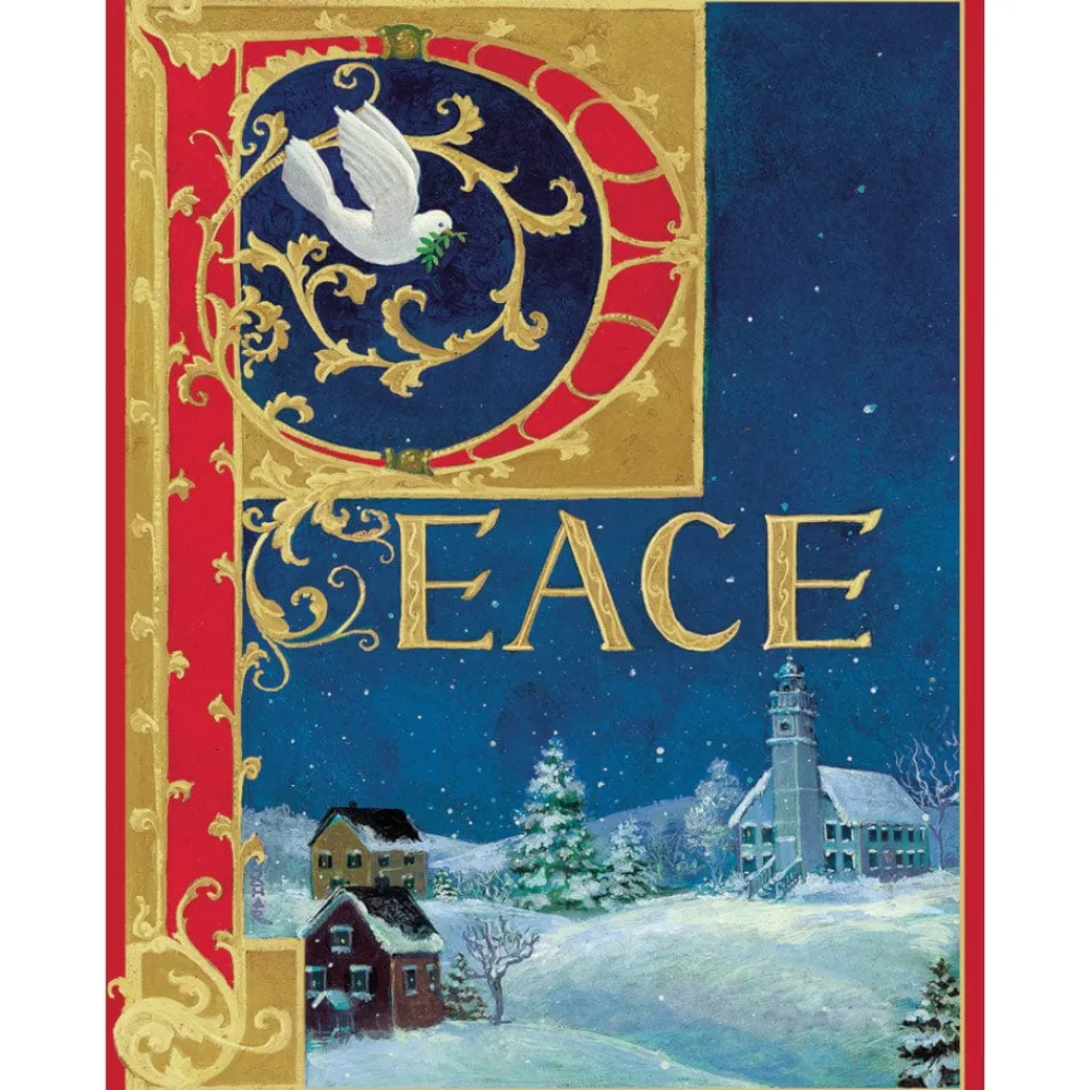 Caspari Christmas And Holiday Cards|Boxed Holiday Cards|Peace Large Boxed Christmas Cards - includes 15 cards & envelopes