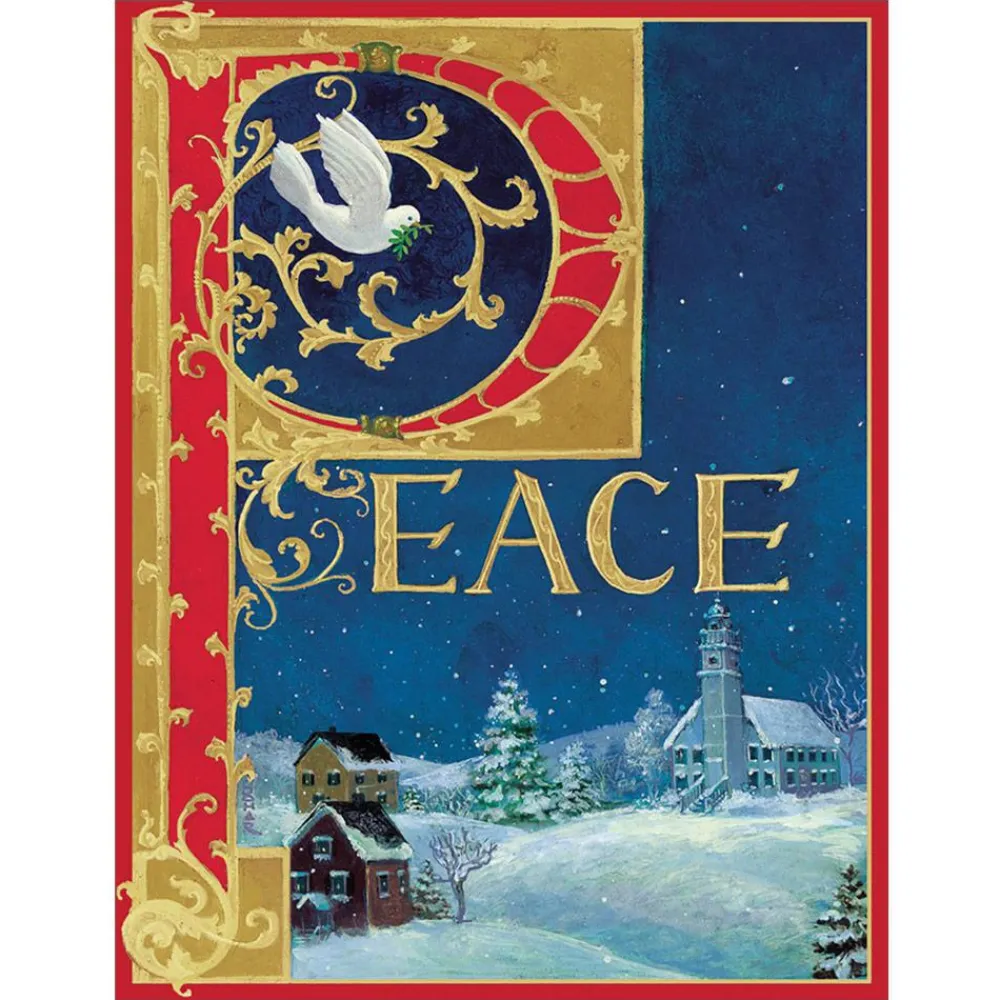 Caspari Christmas And Holiday Cards|Boxed Holiday Cards|Peace Large Boxed Christmas Cards - includes 15 cards & envelopes