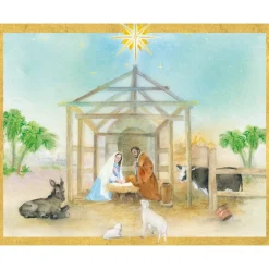 Caspari Christmas And Holiday Cards|Boxed Holiday Cards|Peaceful Creche Scene Petite Boxed Christmas Cards - includes 15 cards & envelopes