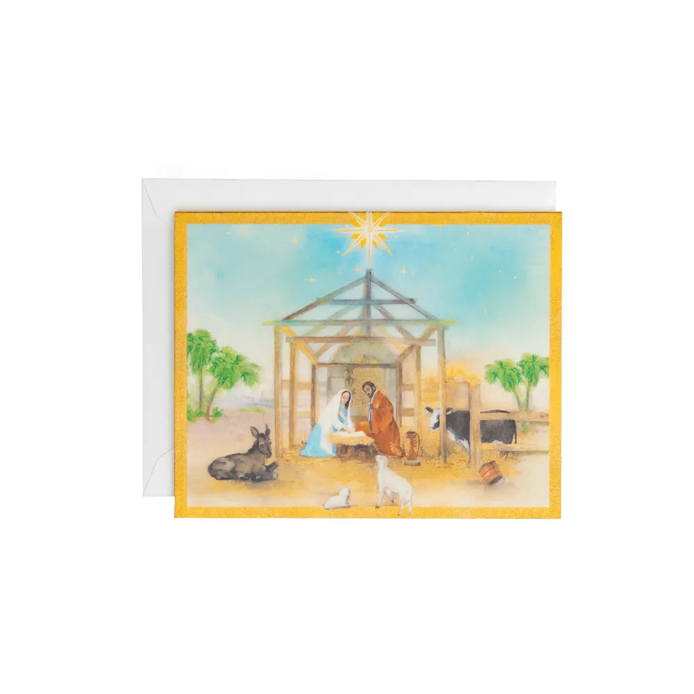 Caspari Christmas And Holiday Cards|Boxed Holiday Cards|Peaceful Creche Scene Petite Boxed Christmas Cards - includes 15 cards & envelopes