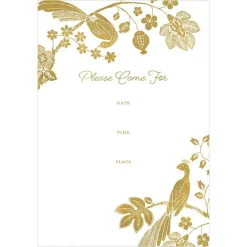 Caspari Invitations|Peacocks Invitations in Gold Foil - 8 Fill-In Invitations & 8 Envelopes