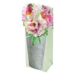 Caspari Gift & Bottle Bags|Peonies in French Flower Bucket Wine & Bottle Gift Bag - 1 Each