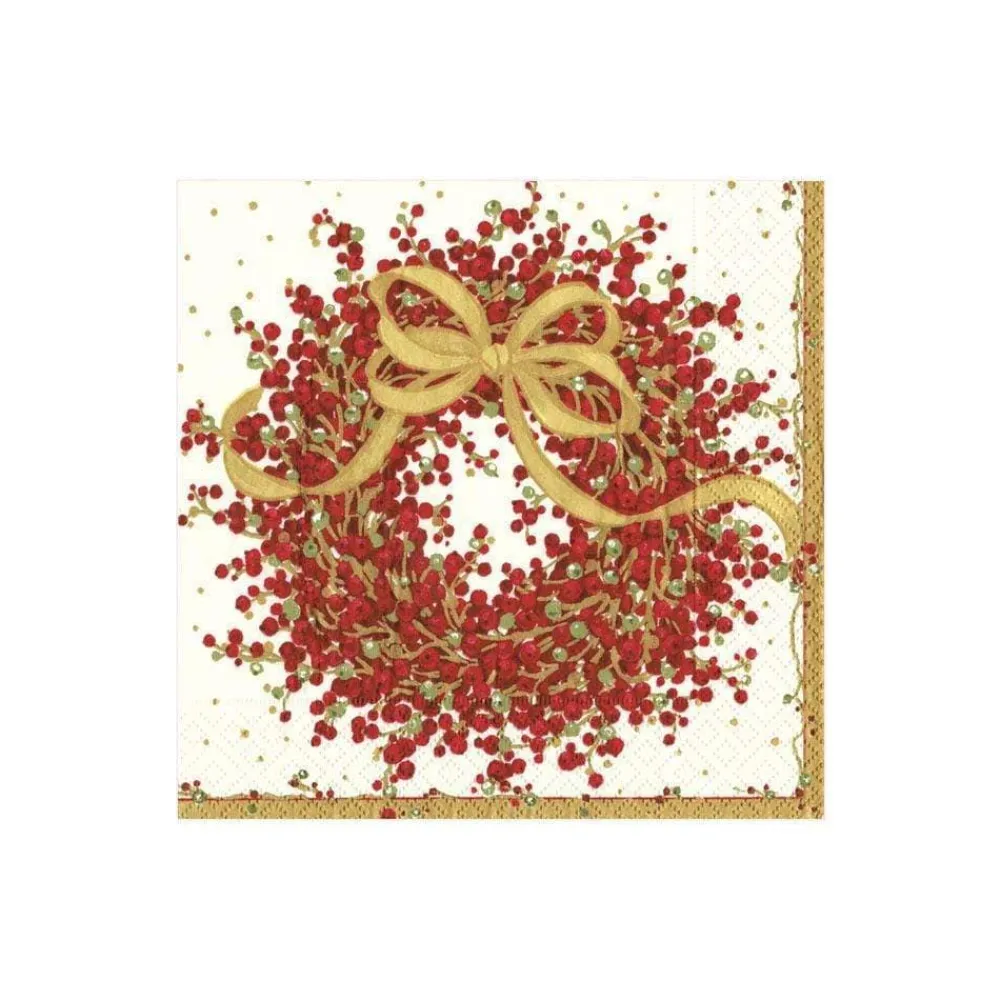 Caspari Christmas Napkins|Paper Cocktail Napkins|Pepperberry Paper Cocktail Napkins - 20 Per Package
