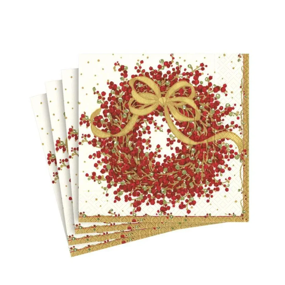 Caspari Christmas Napkins|Paper Cocktail Napkins|Pepperberry Paper Cocktail Napkins - 20 Per Package