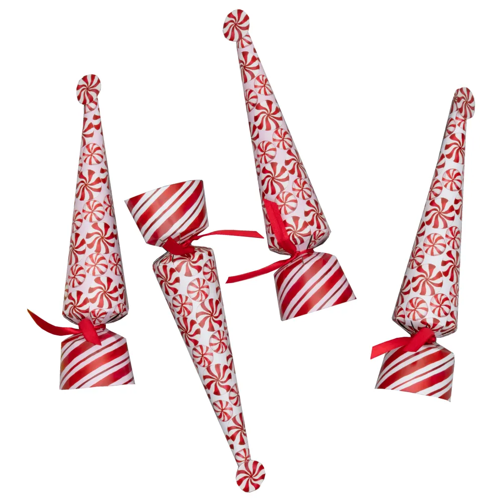 Caspari Christmas Crackers|Celebration Crackers|Peppermint 10" Luxury Cone Crackers - 8 per box