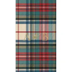 Personalization by Caspari Christmas Napkins|Personalized Holiday Napkins|Personalized Double Initial Dress Stewart Tartan Guest Towel Napkins