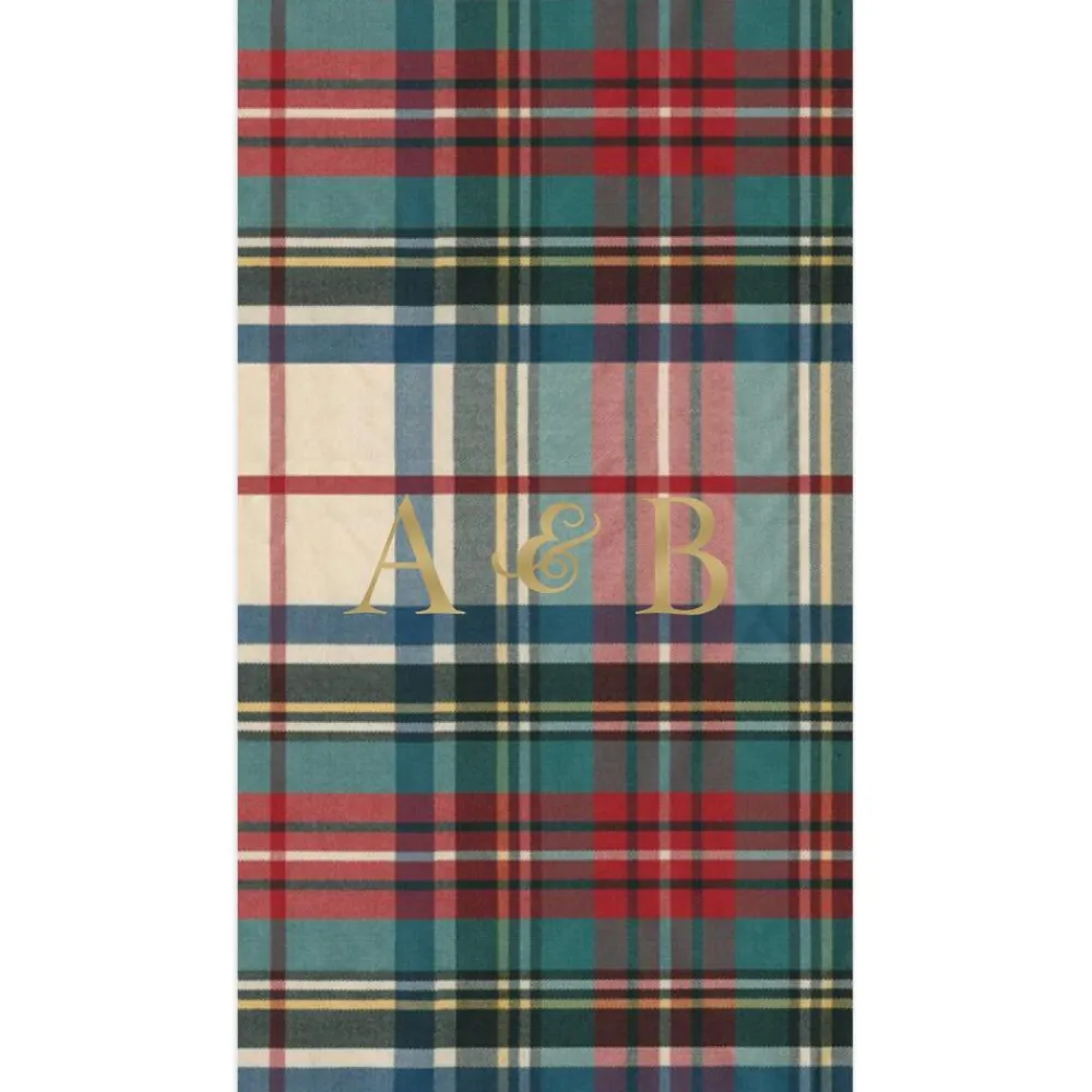 Personalization by Caspari Christmas Napkins|Personalized Holiday Napkins|Personalized Double Initial Dress Stewart Tartan Guest Towel Napkins