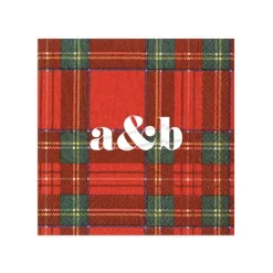 Personalization by Caspari Tailgates|Personalized Holiday Napkins|Personalized Double Initial Royal Plaid Cocktail Napkins