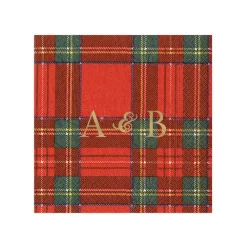 Personalization by Caspari Tailgates|Personalized Holiday Napkins|Personalized Double Initial Royal Plaid Cocktail Napkins