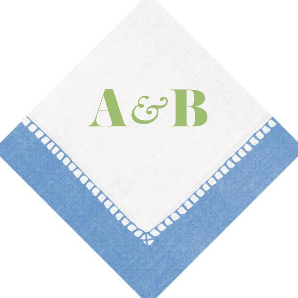 Personalization by Caspari Bridal Shower|Personalized Double Initial Linen Border Cocktail Napkins