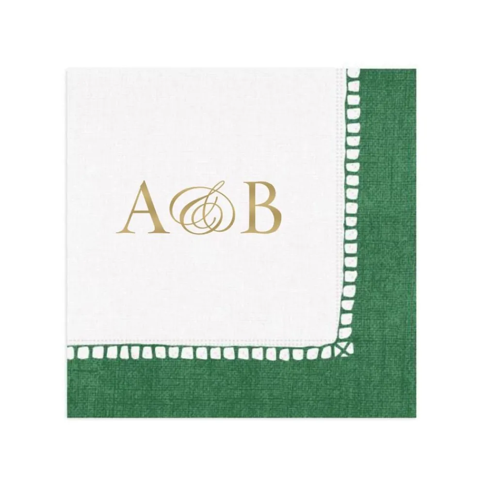Personalization by Caspari Bridal Shower|Personalized Double Initial Linen Border Cocktail Napkins