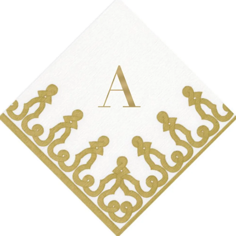 Personalization by Caspari Christmas Napkins|Engagement Party|Personalized Single Initial Passementerie Cocktail Napkins