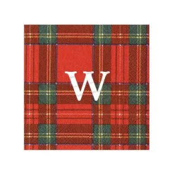 Personalization by Caspari Tailgates|Personalized Holiday Napkins|Personalized Single Initial Royal Plaid Cocktail Napkins