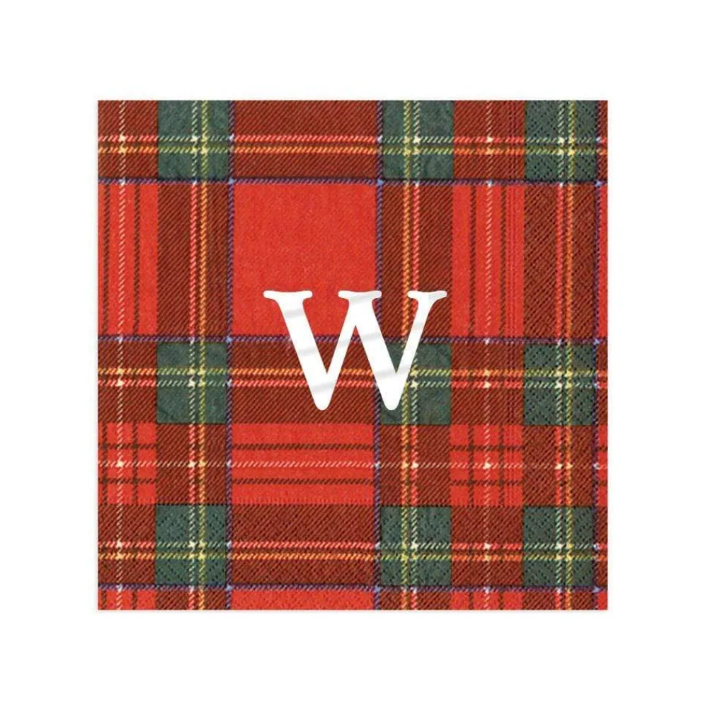 Personalization by Caspari Tailgates|Personalized Holiday Napkins|Personalized Single Initial Royal Plaid Cocktail Napkins
