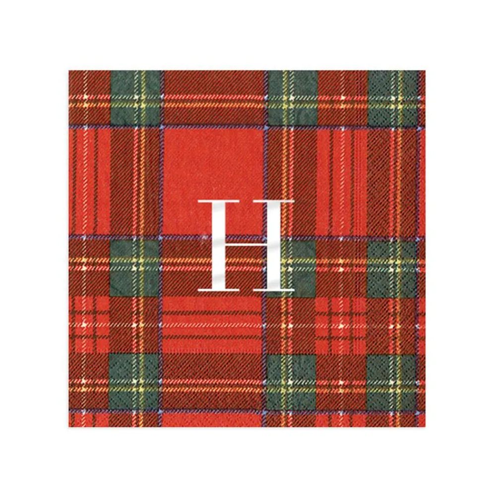 Personalization by Caspari Tailgates|Personalized Holiday Napkins|Personalized Single Initial Royal Plaid Cocktail Napkins