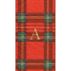 Personalization by Caspari Christmas Napkins|Tailgates|Personalized Single Initial Royal Plaid Guest Towel Napkins