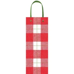 Caspari Christmas Gift & Bottle Bags|Gift & Bottle Bags|Plaid Check Wine & Bottle Gift Bag in Red - 1 Each
