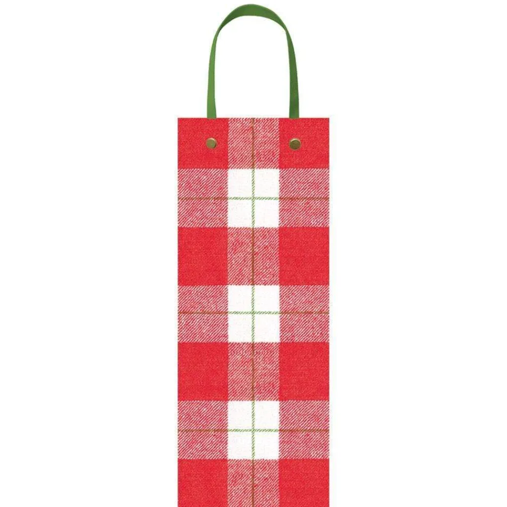 Caspari Christmas Gift & Bottle Bags|Gift & Bottle Bags|Plaid Check Wine & Bottle Gift Bag in Red - 1 Each