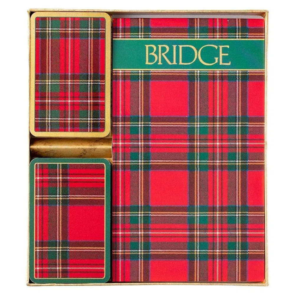 Caspari Bridge|Plaid Large Type Bridge Gift Set - 2 Playing Card Decks & 2 Score Pads