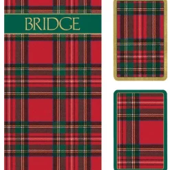 Caspari Bridge|Plaid Large Type Bridge Gift Set - 2 Playing Card Decks & 2 Score Pads