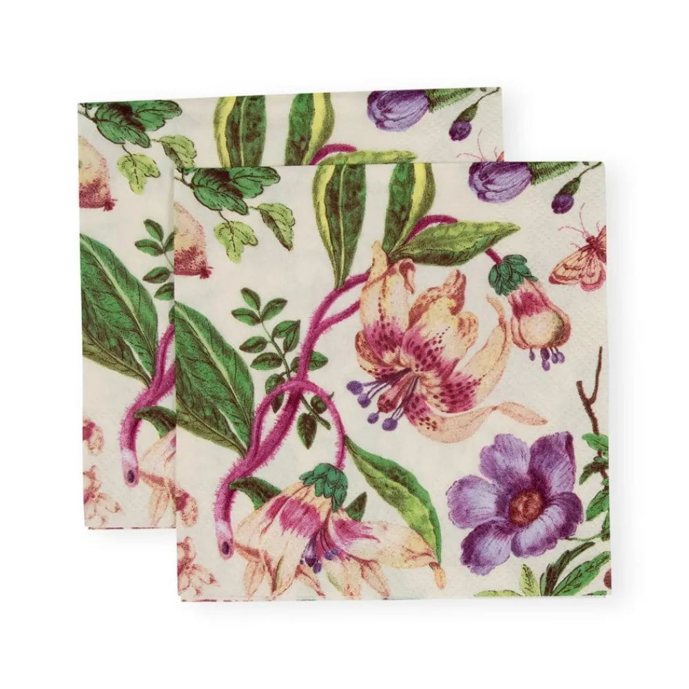 Caspari Bridal Shower|Paper Cocktail Napkins|Porcelain Blooms Ivory Cocktail Napkins - 20 Per Package