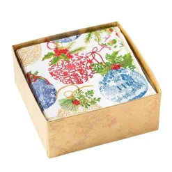Caspari Christmas Napkins|Boxed Cocktail Napkins|Porcelain Ornaments Boxed Paper Cocktail Napkins - 40 Per Box