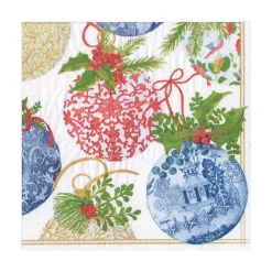 Caspari Christmas Napkins|Paper Luncheon Napkins|Porcelain Ornaments Paper Luncheon Napkins - 20 Per Package