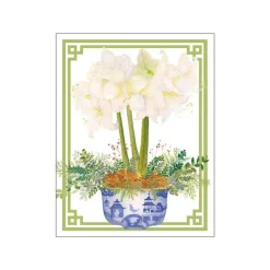 Caspari Christmas Gift Tags & Labels|Gift Tags & Enclosure Cards|Potted Amaryllis Gift Enclosure Cards in Gold Foil - 4 Mini Cards & 4 Envelopes