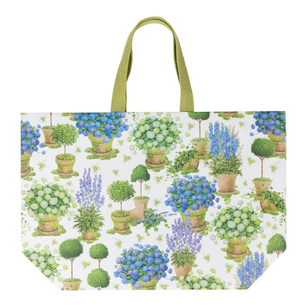 Caspari Gift & Bottle Bags|Throws & Tote Bags|Potted Hydrangeas Large Tote Gift Bags - One Gift Bag Included