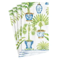 Caspari Paper Guest Towels|Potted Palms Paper Guest Towel Napkins in White - 15 Per Package