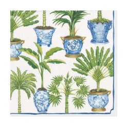 Caspari Paper Luncheon Napkins|Potted Palms Paper Luncheon Napkins in White - 20 Per Package