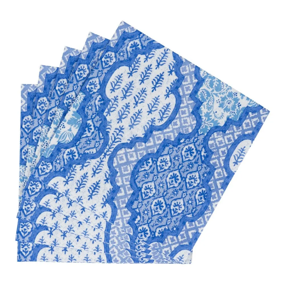 Caspari Paper Luncheon Napkins|Provençal Cotton Blue Luncheon Napkins - 20 Per Package