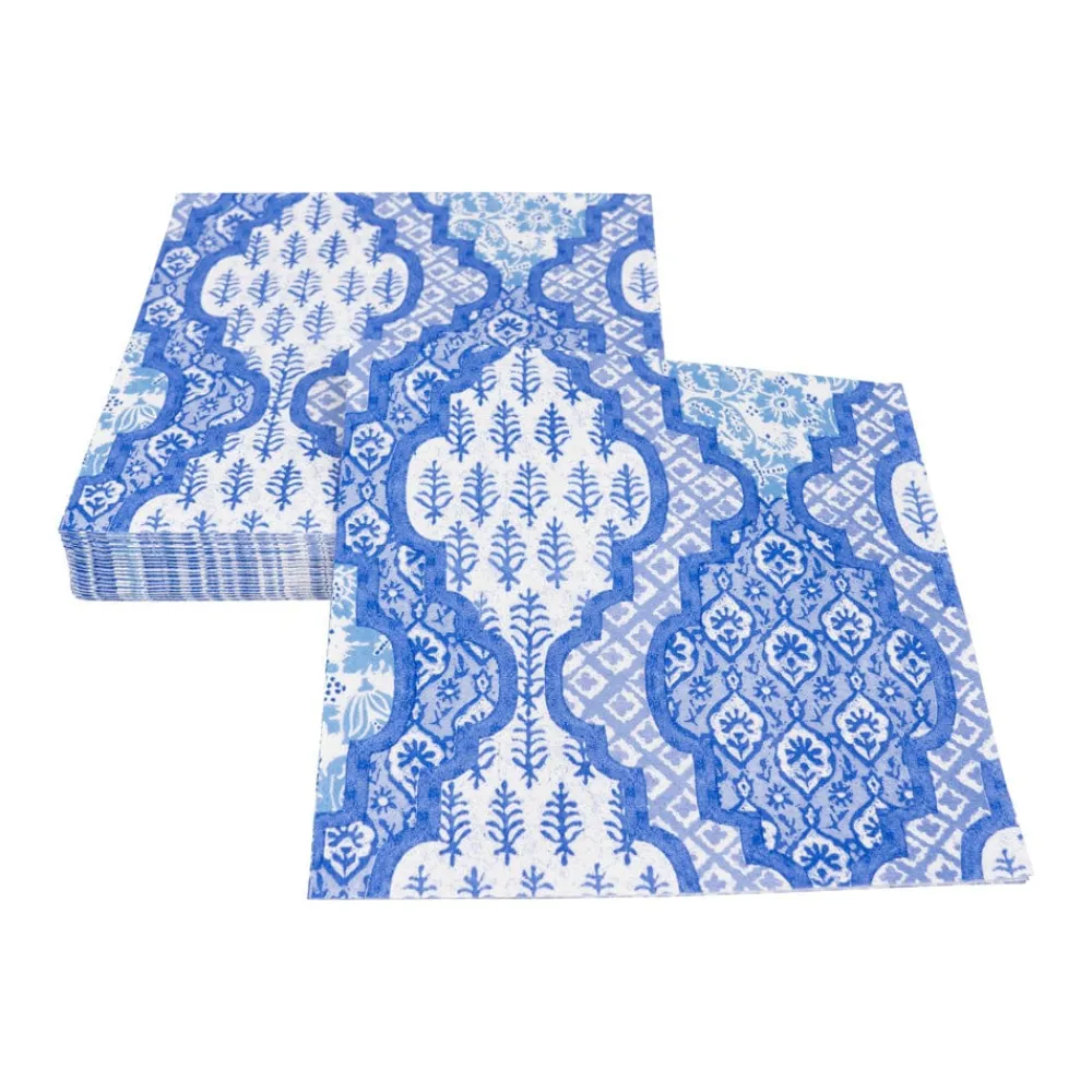 Caspari Paper Luncheon Napkins|Provençal Cotton Blue Luncheon Napkins - 20 Per Package