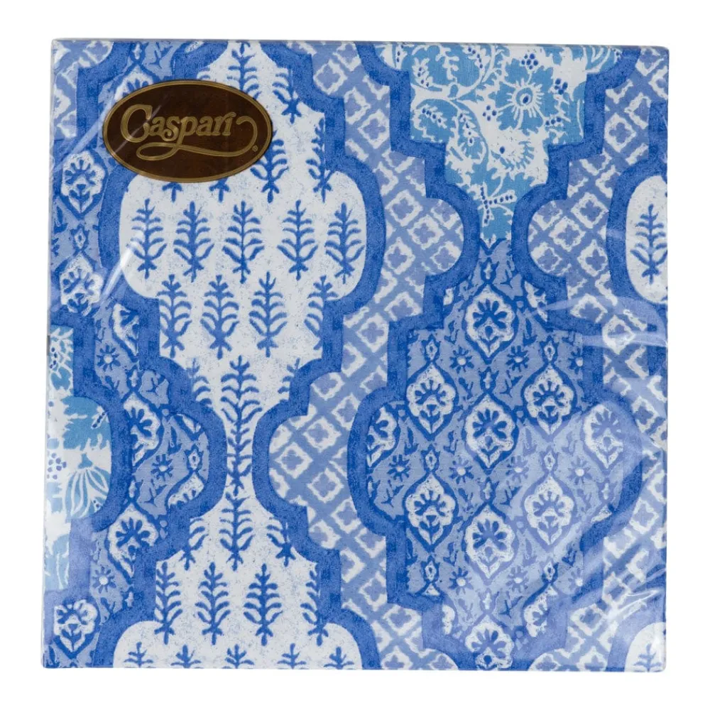Caspari Paper Luncheon Napkins|Provençal Cotton Blue Luncheon Napkins - 20 Per Package