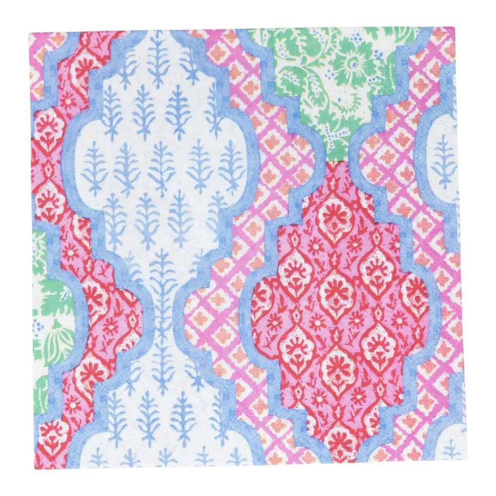 Caspari Paper Luncheon Napkins|Provençal Cotton Pink Multi Luncheon Napkins - 20 Per Package