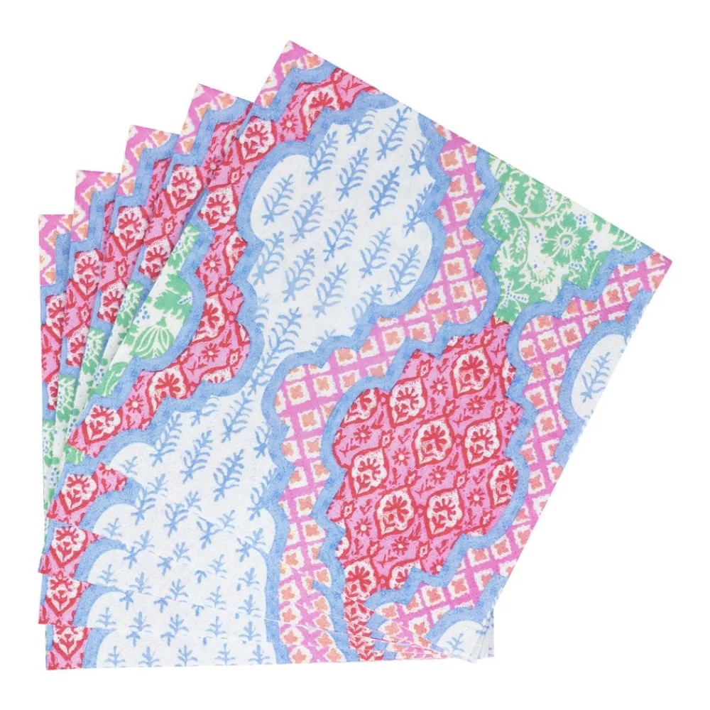 Caspari Paper Luncheon Napkins|Provençal Cotton Pink Multi Luncheon Napkins - 20 Per Package