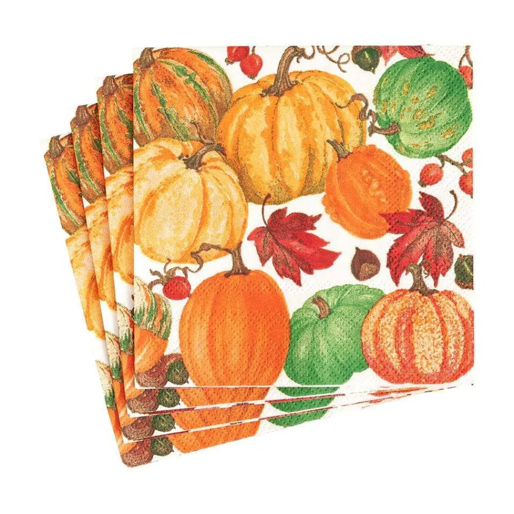 Caspari Halloween|Boxed Cocktail Napkins|Pumpkin Field Boxed Paper Cocktail Napkins in White - 40 Per Box