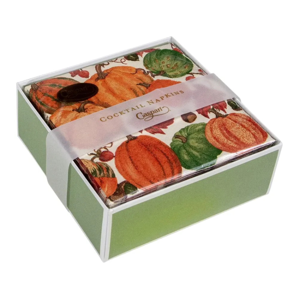 Caspari Halloween|Boxed Cocktail Napkins|Pumpkin Field Boxed Paper Cocktail Napkins in White - 40 Per Box