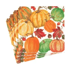 Caspari Halloween|Paper Cocktail Napkins|Pumpkin Field Paper Cocktail Napkins in White - 20 Per Package