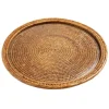 Caspari Tailgates|Cocktail Party|Rattan & Glass Round Serving Platter in Dark Natural - 1 Each