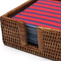 Caspari Memorial Day|Mother'S Day|Rattan Cocktail Napkin Holder in Dark Natural - 1 Each