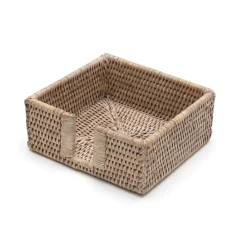 Caspari Tailgates|Summer Picnic|Rattan Cocktail Napkin Holder in White Natural - 1 Each