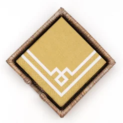 Caspari Tailgates|Summer Picnic|Rattan Cocktail Napkin Holder in White Natural - 1 Each