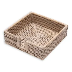 Caspari Tailgates|Summer Picnic|Rattan Luncheon Napkin Holder in White Natural - 1 Each