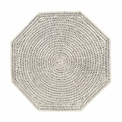 Caspari Summer Picnic|Memorial Day|Rattan Octagonal Placemat in Cream - 1 Placemat